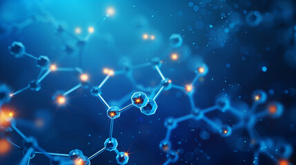 Wall Mural - Night sky blue with tiny glowing molecular networks a network of small polygonal structures illuminated against a deep blue, symbolizing connectivity.