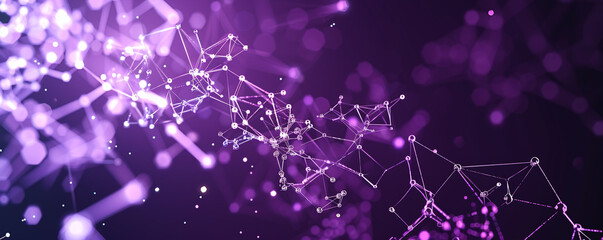 Wall Mural - Royal purple with glowing polygonal molecular illustration sharp, interconnected structures portraying a futuristic technological scene.