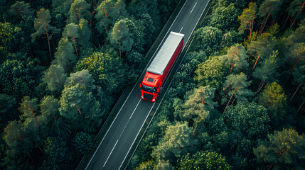 Wall Mural - Cargo truck driving through landscape at sunset
