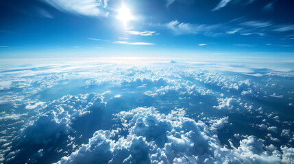 Canvas Print - A breathtaking view captured from the window of an airplane, offering passengers a mesmerizing panorama of the world below as they soar through the clouds at high altitude