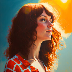 Wall Mural - Red hair woman on a sunny day