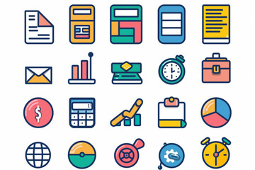 Wall Mural - Accounting editable stroke icons set. Accountant, financial, business firm tax, statement, calculator, and balance sheet icons . Vector illustration vector icon, white background,
