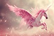 Magical Pink pegasus flying. Animal fairy. Generate Ai