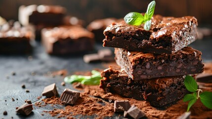 Sticker - A tempting stack of freshly baked chocolate brownies