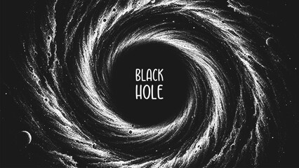 Leinwandbilder - Massive Black Hole in deep space spiral galaxy in circle shape for banner, poster or book cover. Universe and wormhole. Stippling style. Dotwork. Pointillism. Shading using dots. Vector illustration