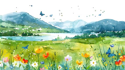 Wall Mural - The Call of the Wild: an immersive watercolour world where each stroke transports us to the secluded corners of nature, revealing its beauty and majesty.