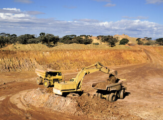 Sticker - .Open cut gold mining near Parkes in the central west of New South Wales, Australia..