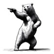 © Mariana - Dancing standing bear pointing with its paw sketch engraving generative ai fictional character raster illustration. Scratch board imitation. Black and white image.