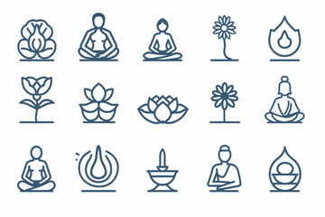 Wall Mural - Wellness web icon set in line style. Relaxation, spa, sleep, yoga, health, lifestyle, spiritual practice, meditation, collection. Vector illustration. vector icon, white background,