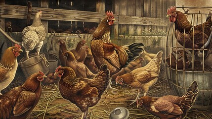 Poster - Poultry Farming - Raising chickens, turkeys, and other birds for meat or eggs.