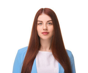 Poster - Portrait of beautiful businesswoman on white background