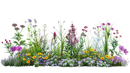 Flower garden, meadow, and grass on a white background, png transparent