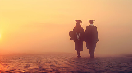 Wall Mural - Transformative Educational Journey: Couples Reflecting on Graduation Milestones from First Day to Diploma Triumph