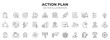 © Umme Kulsoom - Action plan editable stroke outline icons set. Strategy, tasks, goal, action, planning, collaboration and analysis. Vector Illustration