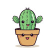 © Vectorvstocker - Cute cartoon cactus smiling cheerfully inside brown pot. Happy anthropomorphic houseplant character green thorns. Smiling plant illustration cute home decor friendly