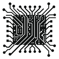 Wall Mural - black and white illustration of a complex circuit board design with intricate lines and connections.