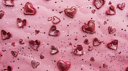 Canvas Print - Get into the Valentine s Day spirit with a pink background adorned with glittery hearts This stunning wrapping paper doubles perfectly as a backdrop for a heartfelt postcard and it also mak