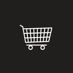 Poster - Minimalist white shopping cart icon on a dark background.