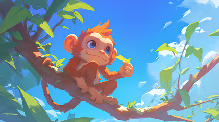 Wall Mural - Cute monkey animal in vector cartoon style