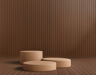 Wall Mural - 3d minimal background. 3d podium with brown background for product presentation. 3d rendering illustration.