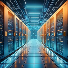 Sticker - A 3D render of a computer data center