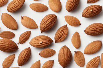 Wall Mural - falling almond isolated white background clipping path full depth field flight air closeup fly levitation food group macro mix collection flying concept whole fall set healthy brown snack nut'