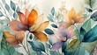 Background with abstract flower modern arts. Watercolor and transparency effect modern design for wall art. Floral and leaves wall decoration.