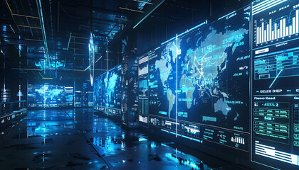 Digital trading platform with screens displaying global exports