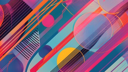 Abstract 1970's background design in futuristic retro style with colorful lines. Vector illustration.