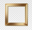 3d realistic vector icon illustration. Golden picture frame. Isolated on transparent background.