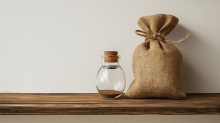 Wall Mural - Minimalist Still Life with Burlap Sack and Glass Bottle