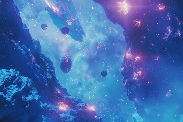 Poster - abstract space background with stars and planets in deep space