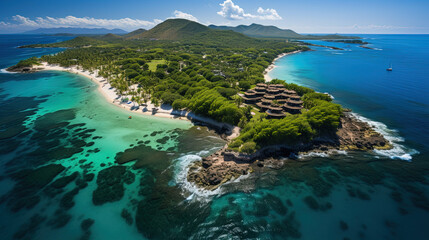 Aerial View Of A Remote Tropical Island Seascape Background