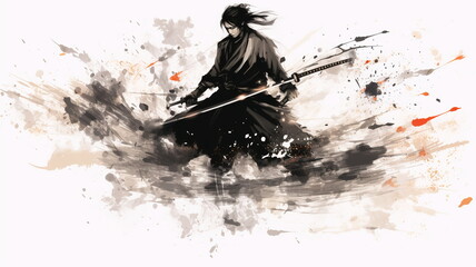 Wall Mural - An ink painting depicting a Japanese samurai	