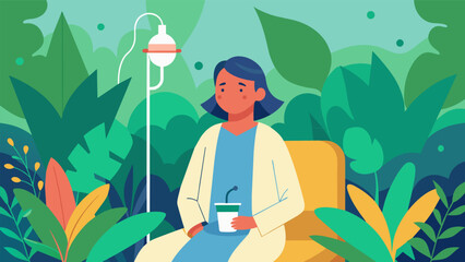 Canvas Print - A patient surrounded by lush green plants and natural light creating a serene environment for their ketamine infusion experience..