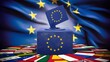 European Parliament vote concept  a man standing flag background