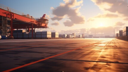 Wall Mural - Deserted cargo handling area in a seaport, all machinery idle, late afternoon light,