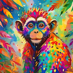 Wall Mural - a spotted monkey with colorful 