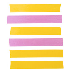 Wall Mural - Top view set of pink and yellow adhesive vinyl tape or clothes tape in stripe shape isolated on white background with clipping path