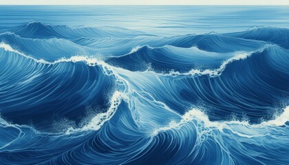 Wall Mural - Blue abstract ocean seascape. Surface of the sea. Water waves top view. Nature background. Illustration for cover, card, postcard, interior design, decor or print