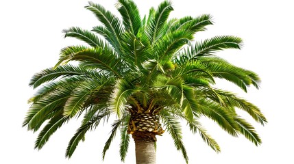 Green palm tree isolated on white background. Generative Ai