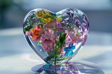 Canvas Print - Heart shaped vase overflowing with various flowers