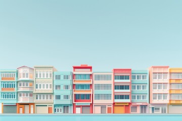 A row of colorful buildings with a colorful sky in the background