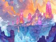 Capture the essence of an ethereal dreamscape where ethereal creatures oversee a bustling marketplace filled with vibrant gemstone towers