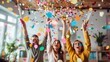 © red_orange_stock - A group of people joyfully celebrating, throwing confetti in the air
