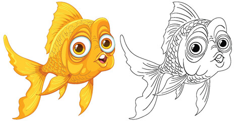 Wall Mural - Vector illustration of a colored and outlined goldfish.