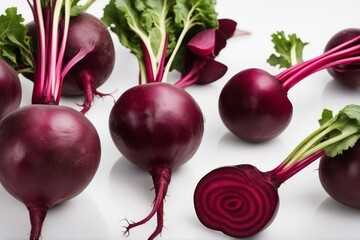 Wall Mural - 'beetroot isolated white background clipping path beet 1 whole root closeup vegetable food fresh raw ripe plant group juicy object vegetarian red single sliced cut slice half chopped piece part salad'