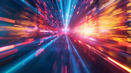  digital data flow on road in concept of program coding with graphic creating vision of fast speed transfer to show digital transformation , disruptive innovation