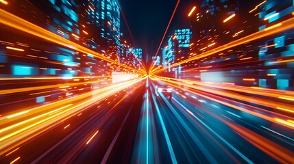 digital data flow on road in concept of program coding with graphic creating vision of fast speed transfer to show digital transformation , disruptive innovation