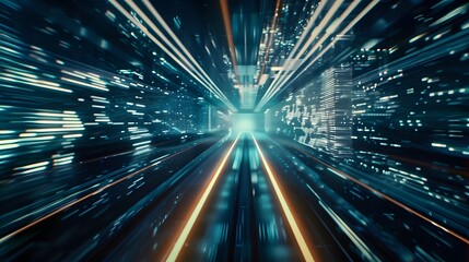 digital data flow on road in concept of program coding with graphic creating vision of fast speed transfer to show digital transformation , disruptive innovation